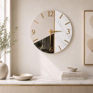 Orologio da Parete Tondo 60 cm Specchio e Marmo