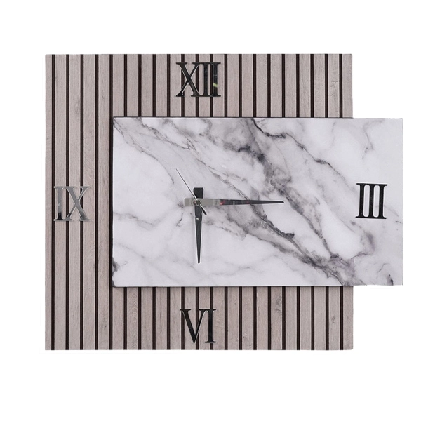 Horloge 72x58 cm en Bois Cannelé Taupe et Marbre