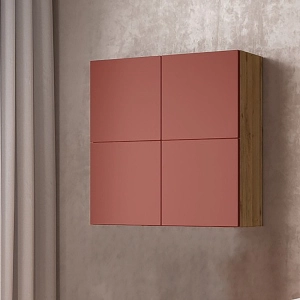 Meuble Haut CUBOTTO 71x71 cm 4 Portes PUSH&PULL Terre de Sienne/Chêne Naturel