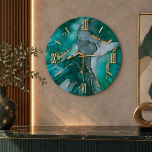 Horloge ronde D65 cm en verre trempé effet marbre vert - MAXMA