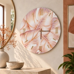 Horloge ronde en verre trempé D65 cm motif floral violet - LIXI