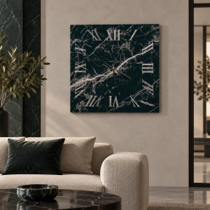 Horloge carrée effet marbre en verre trempé noir 65x65 cm - WALM