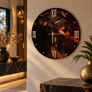 Horloge murale ronde D65 cm en verre trempé avec portrait afro