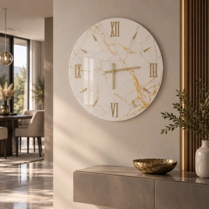 Horloge murale GRAFO Ø 65 cm en verre effet marbre doré