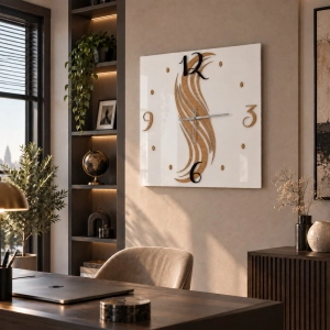 Orologio da Parete Quadrato TRATO 65x65 cm - Vetro Bianco e Legno Rovere