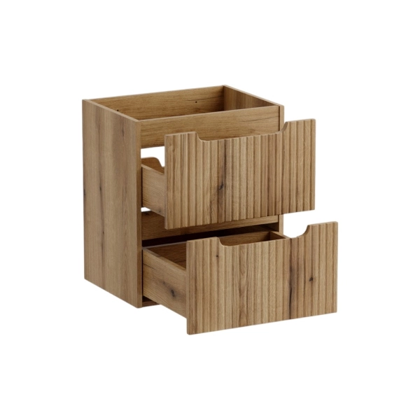 Meuble de Salle de Bain 50 cm 2 Tiroirs en Chêne et Lavabo en Céramique Blanche