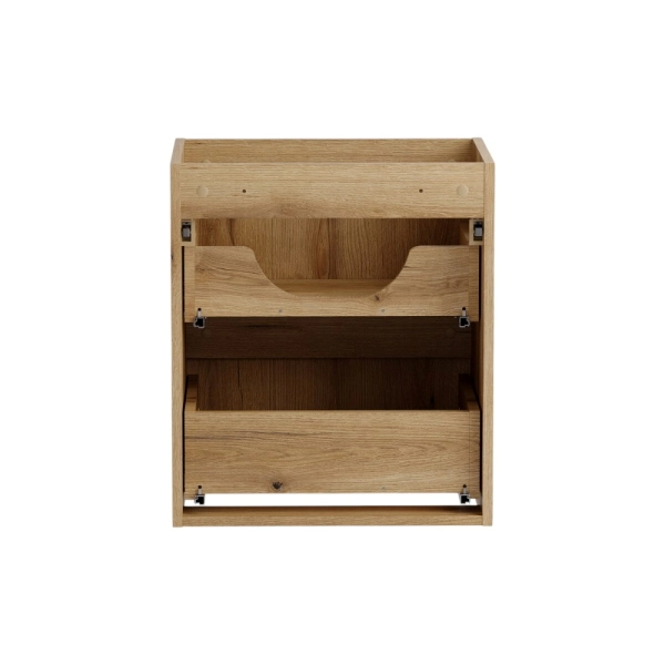 Meuble de Salle de Bain 50 cm 2 Tiroirs en Chêne et Lavabo en Céramique Blanche