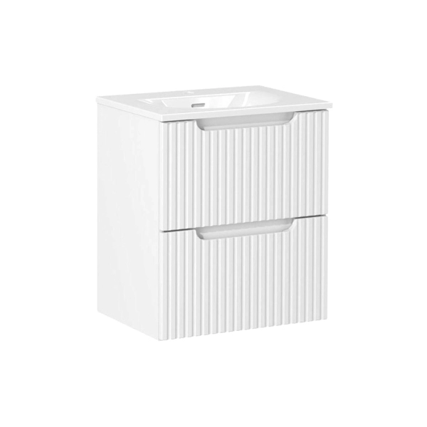 Meuble de Salle de Bain Suspendu Blanc 50 cm 2 Tiroirs avec Lavabo