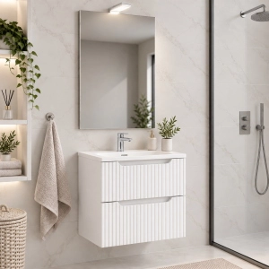 Meuble de Salle de Bain Suspendu Blanc 50 cm 2 Tiroirs avec Lavabo