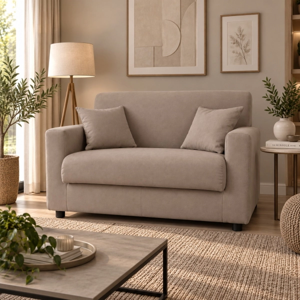 Canapé 2 Places Taupe - Tissu Déhoussable 124 cm BOLOGNA