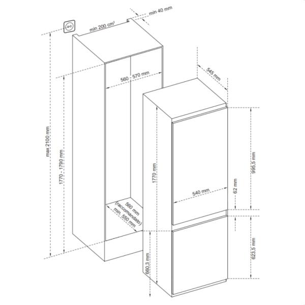 Frigorifero da incasso Doppia Porta 177x54 cm 320L Atlantic Bianco