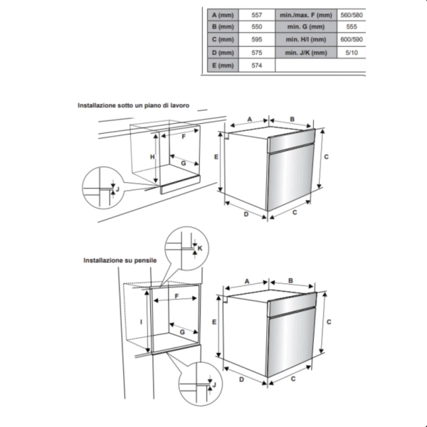 Atlantic 60x58 cm 72L Static Built-In Electric Oven Black