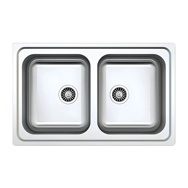 Fregadero empotrable de 2 cubetas 79x50 cm acero inoxidable