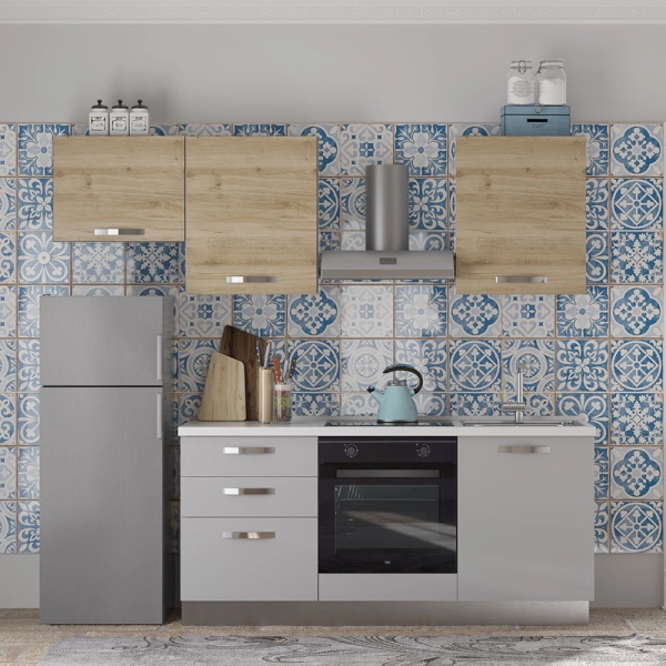 Cocina Modular Reversible 240 cm Roble y Gris