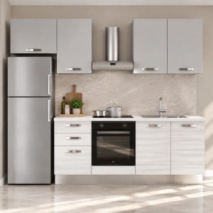 Modern Reversible 255 cm Linear Kitchen White and Grey