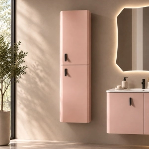Hängehochschrank aus Holz mit zwei Türen H140 cm Krua Puderrosa