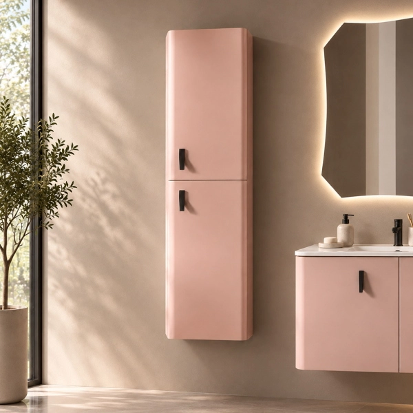 Hängehochschrank aus Holz mit zwei Türen H140 cm Krua Puderrosa