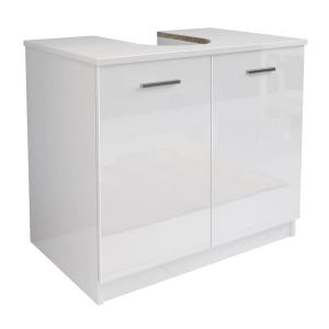 Meuble de salle de bain à revêtement colonne avec 2 portes en bois blanc brillant