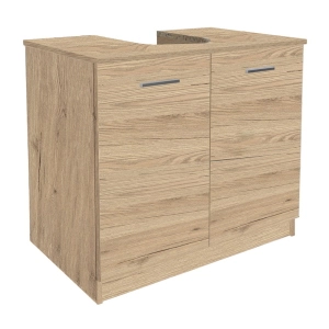 Meuble de salle de bain en bois recouvrant des colonnes avec 2 portes en chêne