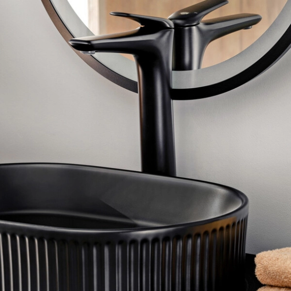 Rubinetto Alto Lavabo Bagno Ottone Nero Opaco
