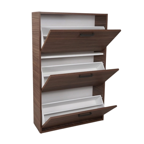 Platzsparender Schuhschrank 3 Klappen 77xh124 cm Nussbaum