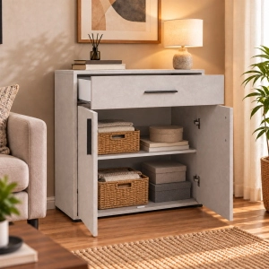 Mobile Contenitore 81x90 cm Cemento Chiaro con Cassetto e 2 ante