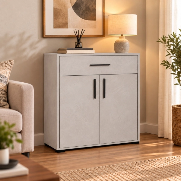 Kommode / Mehrzweckschrank 81x90 cm Hellbeton mit Schublade und 2 Türen
