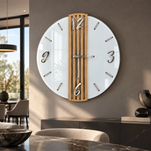 Orologio da Parete Moderno 65 cm Vetro Temperato e Legno Cannettato