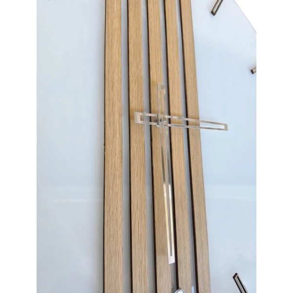Reloj de Pared Moderno 65 cm Cristal Templado y Madera Alistonada
