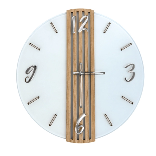 Reloj de Pared Moderno 65 cm Cristal Templado y Madera Alistonada