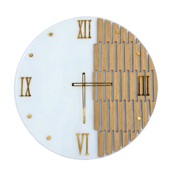 Reloj de Pared de Diseño 65 cm Cristal Blanco y Lamas de Madera