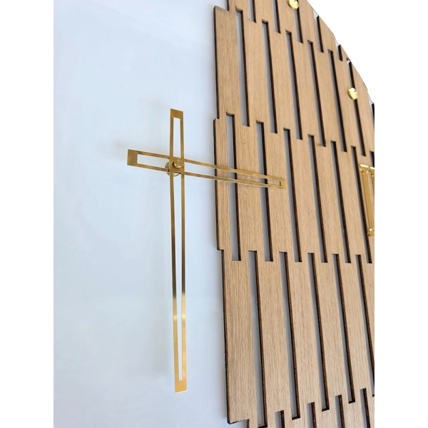 Reloj de Pared de Diseño 65 cm Cristal Blanco y Lamas de Madera