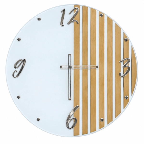 Reloj de Pared Moderno 65 cm Cristal Blanco y Roble