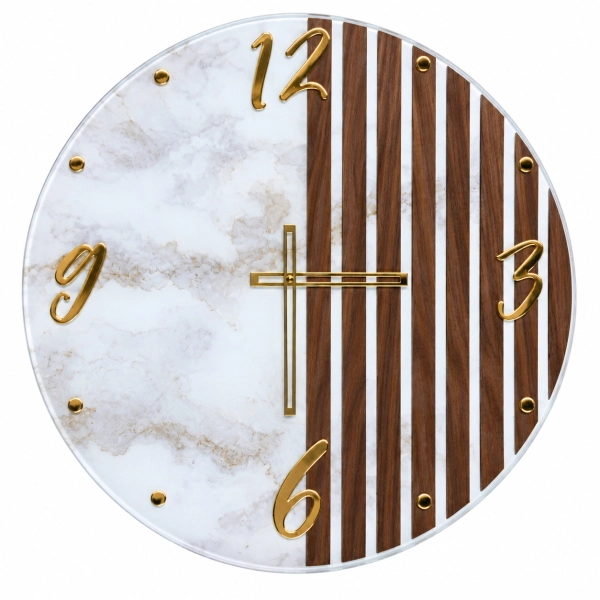Reloj de Pared Moderno de Cristal 65 cm Efecto Mármol y Nogal