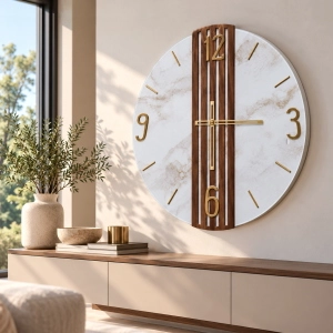 Reloj de Pared 65 cm Acanalado Nogal Cristal Mármol