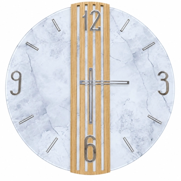 Reloj de Pared Redondo 65 cm Cristal Mármol Lamas de Roble