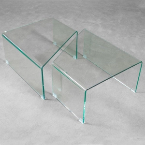 Pair of side tables in MERCURY transparent curved glass L.70 x P.60 x H.36...