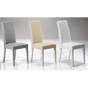 Ecoleather Stuhl mit lackierten Holzbeinen CLAUDIA Beige 2er Set