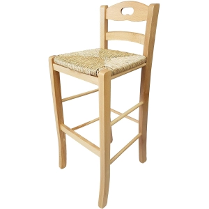 Sgabello in legno massello con seduta in paglia h67 SNACK NATURALE