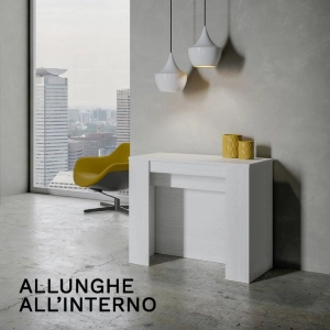 Tavolo Consolle Allungabile VENUS allungabile fino a 296 cm BIANCO FRASSINO allunghe interne