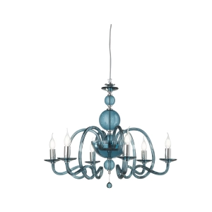 Lámpara de suspensión VIVALDI con 6 luces en cristal teal trabajado a mano D75 cm