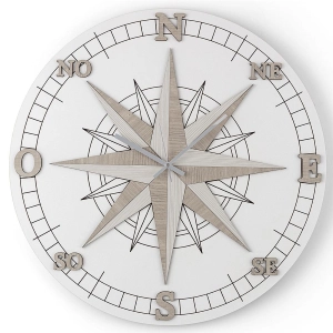 Runde Wanduhr aus Schichtholz D30 cm Windrose BRC