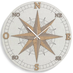 Runde Wanduhr aus Schichtholz D30 cm Windrose TRS