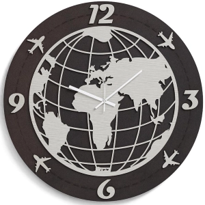 Moderne runde Wanduhr D30 cm WORLD aus RSN-Schichtholz