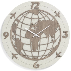 Moderne runde Wanduhr D30 cm WORLD aus Schichtholz TRS