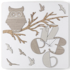 Quadratische Wanduhr 30X30 cm aus laminiertem Holz Eule BRC
