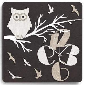 Quadratische Wanduhr 30X30 cm aus laminiertem Holz RSN Eule