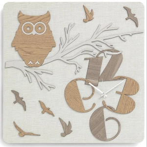 Quadratische Wanduhr 30X30 cm aus laminiertem Holz Eule TRS