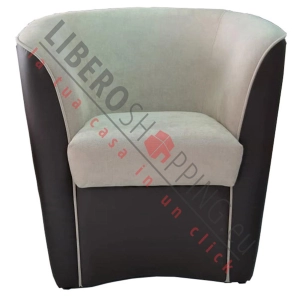 Poltrona VALENTINA BICOLORE in ecopelle MARRONE e seduta tessuto TORTORA