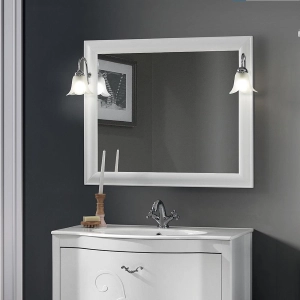 Miroir de salle de bain avec cadre et deux appliques murales de style classique MARTINA blanc